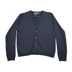 Nina Leonard Cardigan Sweater Women's Petite Small Black Acrylic Cable Knit